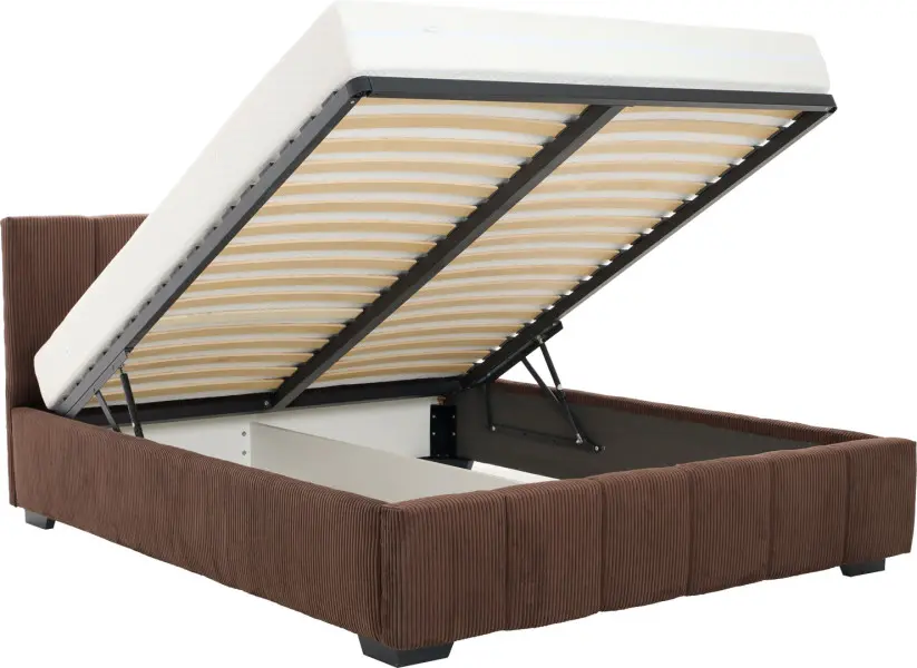 Łóżko tapicerowane 160 Mindy (sztruks czekoladowy brąz) ze stelażem i pojemnikiem