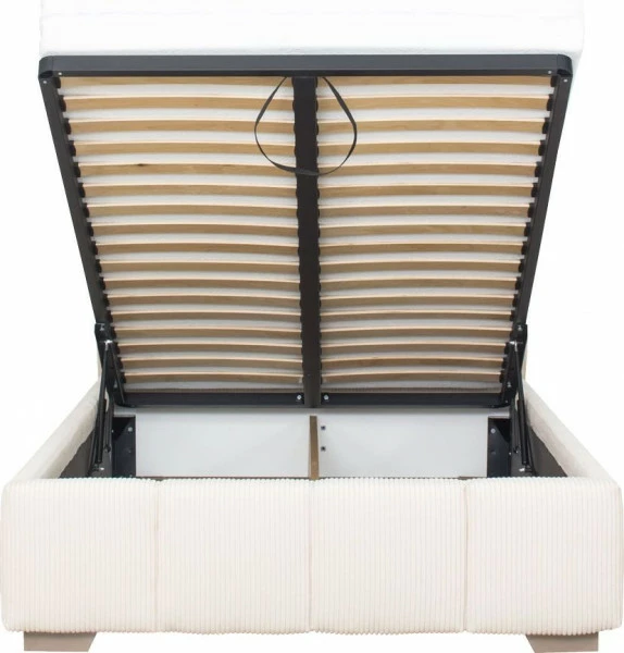 Łóżko tapicerowane 120 Mindy (sztruks beż) ze stelażem i pojemnikiem 