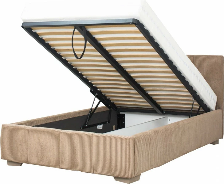 Łóżko tapicerowane 120 Mindy (sztruks brąz) ze stelażem i pojemnikiem