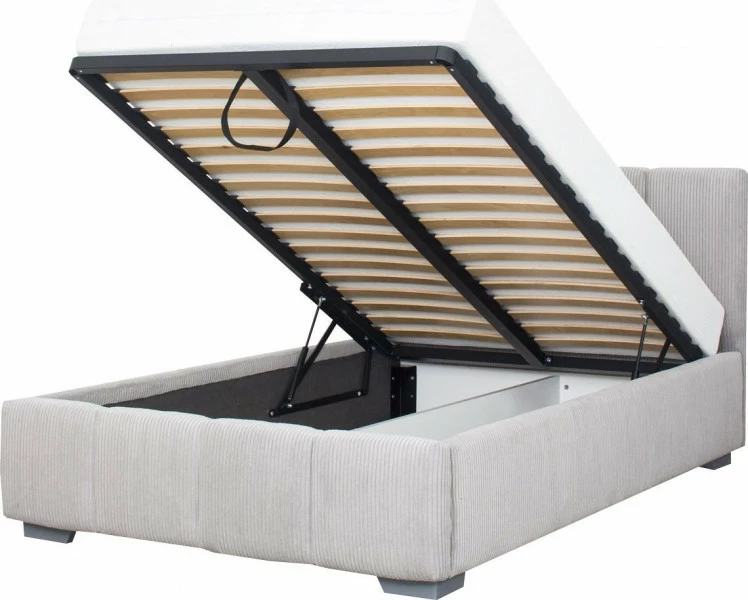 Łóżko tapicerowane 120 Mindy (sztruks szary) ze stelażem i pojemnikiem 