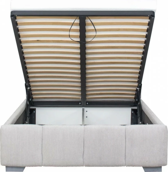 Łóżko tapicerowane 120 Mindy (sztruks szary) ze stelażem i pojemnikiem