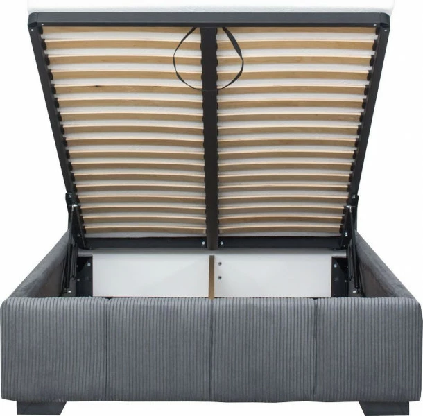 Łóżko tapicerowane 120 Mindy (sztruks grafit) ze stelażem i pojemnikiem