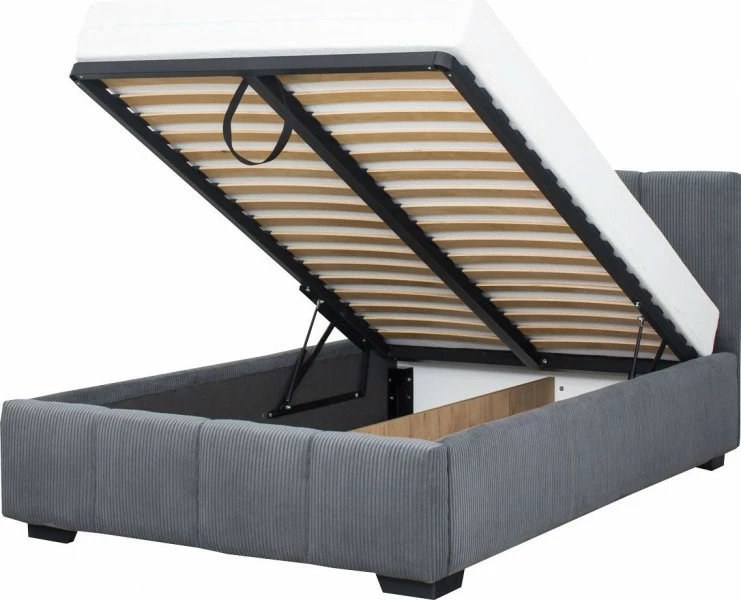 Łóżko tapicerowane 120 Mindy (sztruks grafit) ze stelażem i pojemnikiem