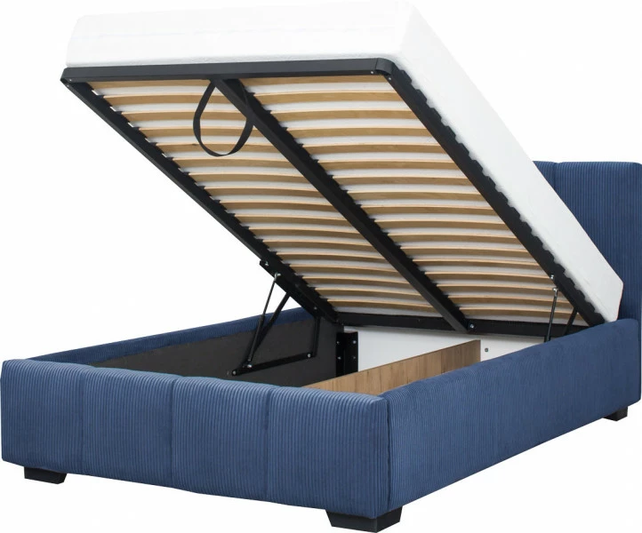 Łóżko tapicerowane 120 Mindy (sztruks granat) ze stelażem i pojemnikiem