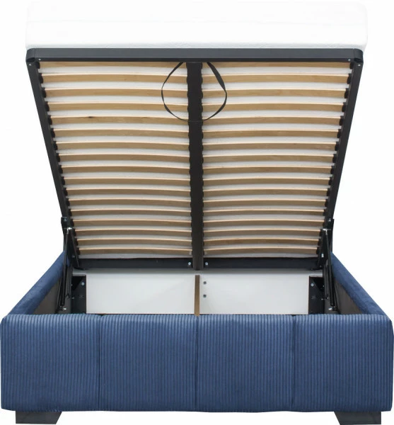 Łóżko tapicerowane 120 Mindy (sztruks granat) ze stelażem i pojemnikiem 