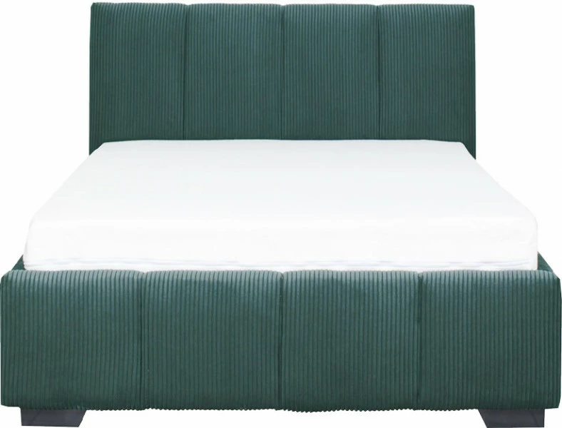 Łóżko tapicerowane 120 Mindy (sztruks zielony) ze stelażem i pojemnikiem 