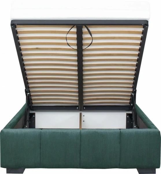 Łóżko tapicerowane 120 Mindy (sztruks zielony) ze stelażem i pojemnikiem