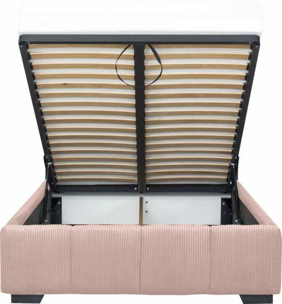 Łóżko tapicerowane 120 Mindy (sztruks róż) ze stelażem i pojemnikiem