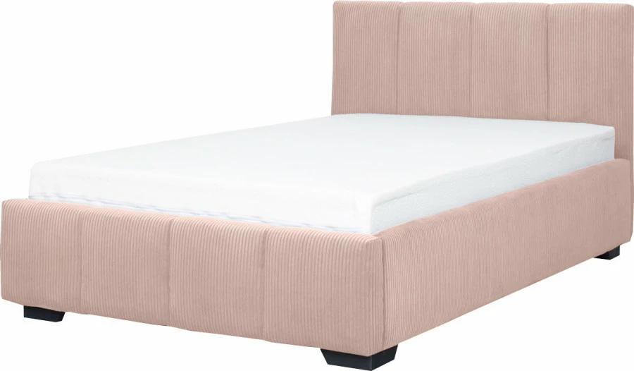 Łóżko tapicerowane 120 Mindy (sztruks róż) ze stelażem i pojemnikiem