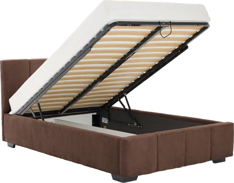 Łóżko tapicerowane 120 Mindy (sztruks czekoladowy brąz) ze stależem i pojemnikiem