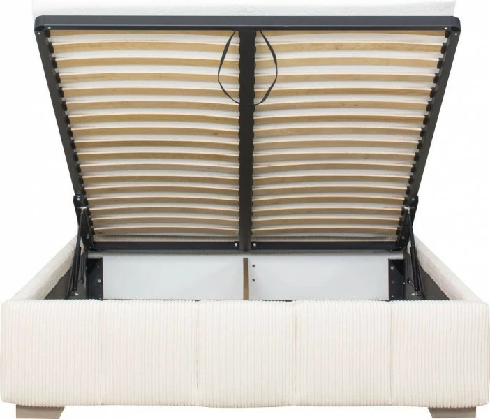 Łóżko tapicerowane 140 Mindy (sztruks beż) ze stelażem i pojemnikiem