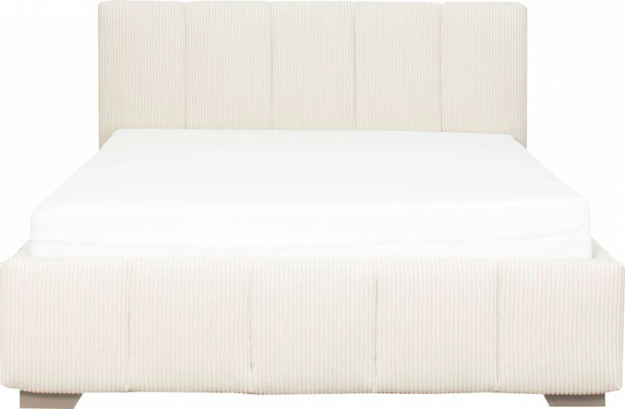 Łóżko tapicerowane 140 Mindy (sztruks beż) ze stelażem i pojemnikiem