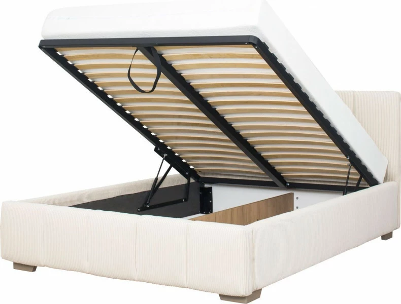 Łóżko tapicerowane 140 Mindy (sztruks beż) ze stelażem i pojemnikiem