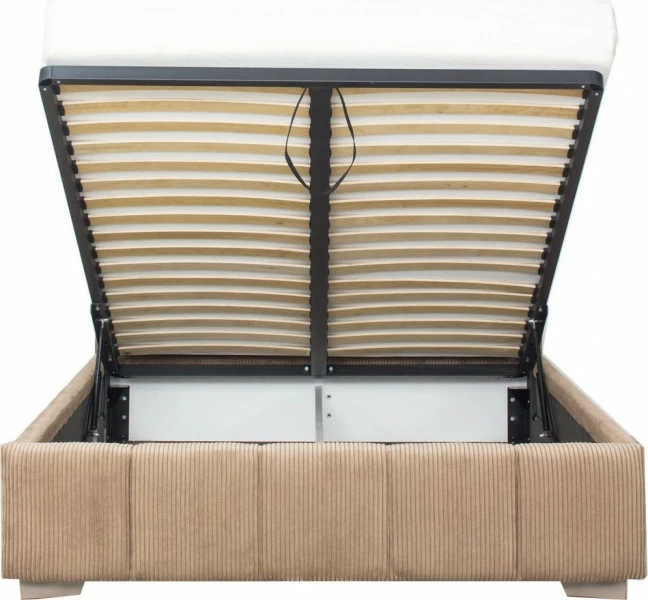 Łóżko tapicerowane 140 Mindy (sztruks brąz) ze stelażem i pojemnikiem