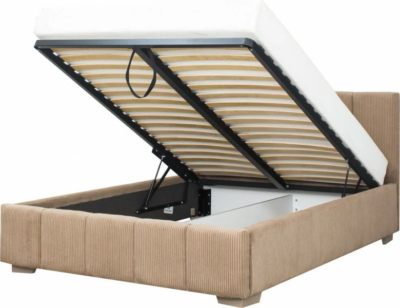 Łóżko tapicerowane 140 Mindy (sztruks brąz) ze stelażem i pojemnikiem