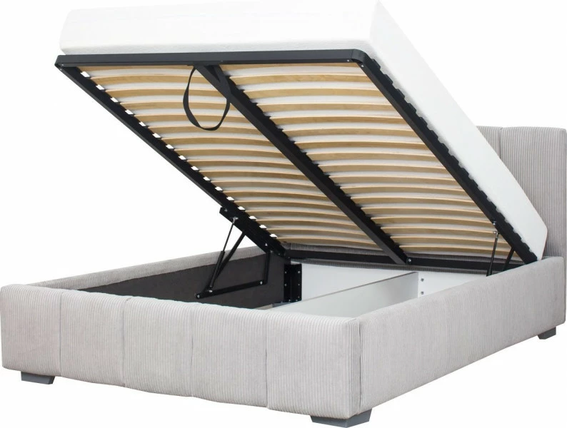 Łóżko tapicerowane 140 Mindy (sztruks szary) ze stelażem i pojemnikiem