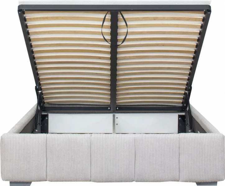 Łóżko tapicerowane 140 Mindy (sztruks szary) ze stelażem i pojemnikiem 