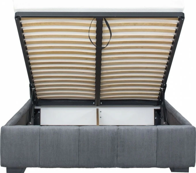 Łóżko tapicerowane 140 Mindy (sztruks grafit) ze stelażem i pojemnikiem