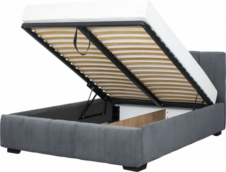 Łóżko tapicerowane 140 Mindy (sztruks grafit) ze stelażem i pojemnikiem