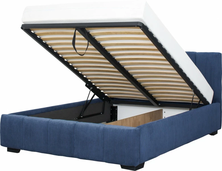 Łóżko tapicerowane 140 Mindy (sztruks granat) ze stelażem i pojemnikiem
