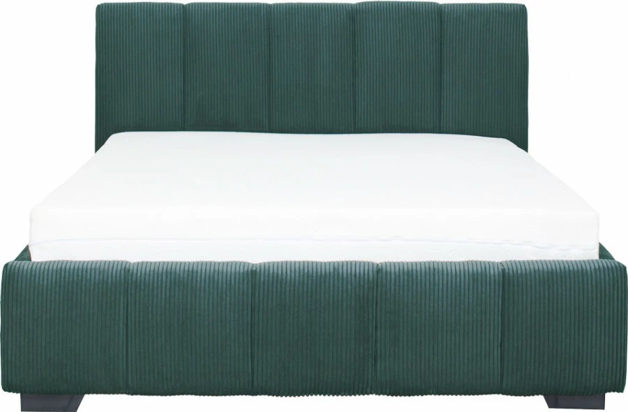 Łóżko tapicerowane 140 Mindy (sztruks zielony) ze stelażem i pojemnikiem 