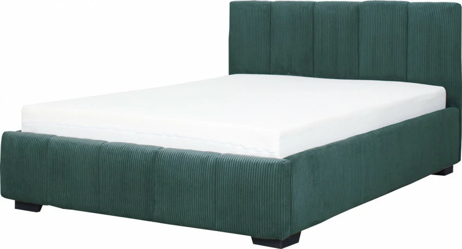 Łóżko tapicerowane 140 Mindy (sztruks zielony) ze stelażem i pojemnikiem 