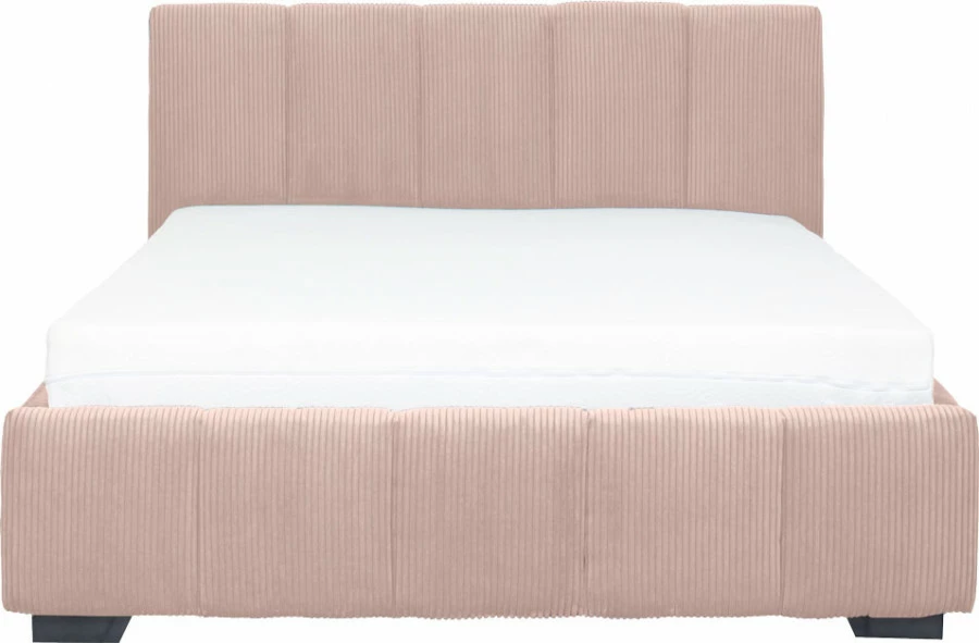 Łóżko tapicerowane 140 Mindy (sztruks róż) ze stelażem i pojemnikiem
