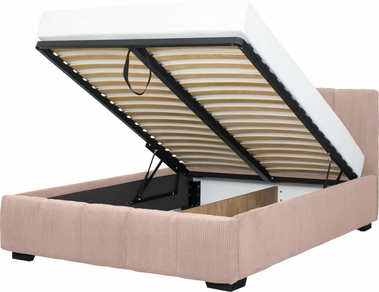 Łóżko tapicerowane 140 Mindy (sztruks róż) ze stelażem i pojemnikiem