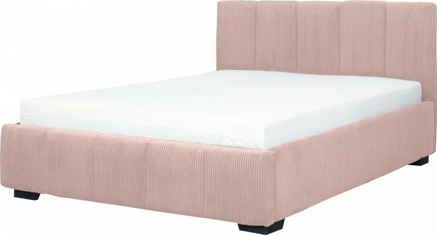 Łóżko tapicerowane 140 Mindy (sztruks róż) ze stelażem i pojemnikiem