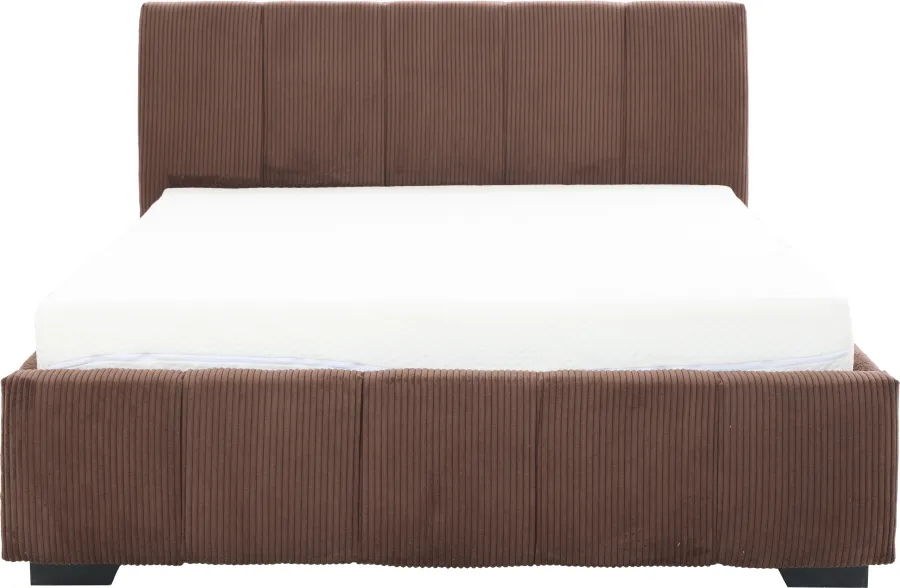 Łóżko tapicerowane 140 Mindy (sztruks czekoladowy brąz) ze stelażem i pojemnikiem