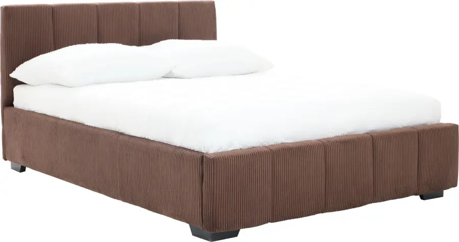 Łóżko tapicerowane 140 Mindy (sztruks czekoladowy brąz) ze stelażem i pojemnikiem