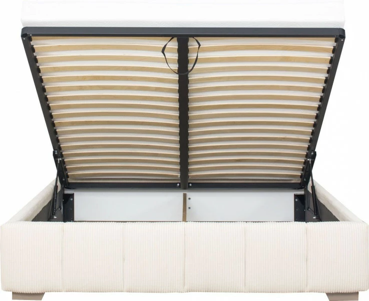 Łóżko tapicerowane 160 Mindy (sztruks beż) ze stelażem i pojemnikiem 