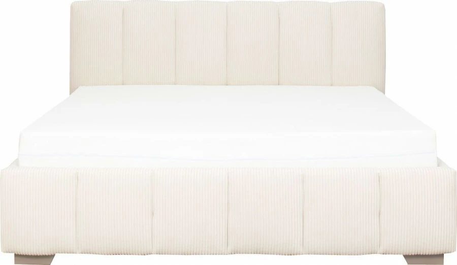 Łóżko tapicerowane 160 Mindy (sztruks beż) ze stelażem i pojemnikiem