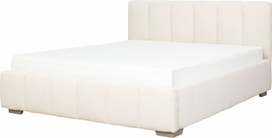 Łóżko tapicerowane 160 Mindy (sztruks beż) ze stelażem i pojemnikiem 