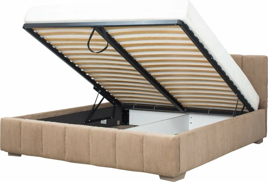 Łóżko tapicerowane 180 Mindy (sztruks brąz) ze stelażem i pojemnikiem