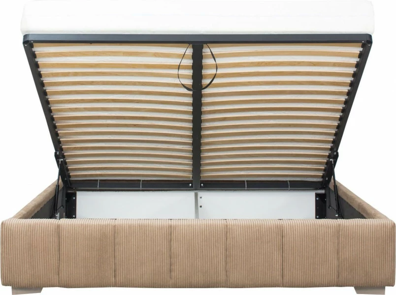 Łóżko tapicerowane 180 Mindy (sztruks brąz) ze stelażem i pojemnikiem 