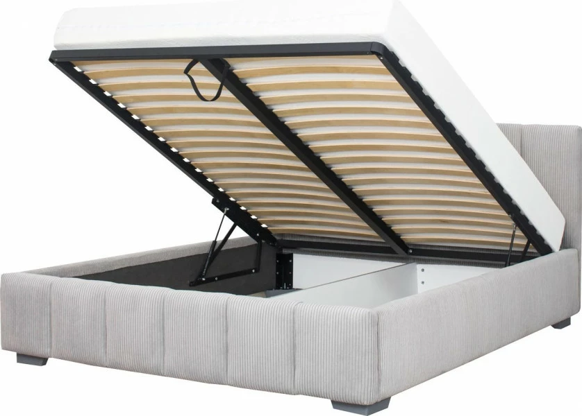 Łóżko tapicerowane 160 Mindy (sztruks szary) ze stelażem i pojemnikiem