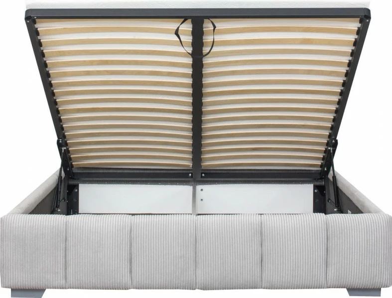 Łóżko tapicerowane 160 Mindy (sztruks szary) ze stelażem i pojemnikiem