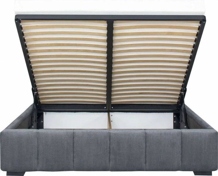 Łóżko tapicerowane 160 Mindy (sztruks grafit) ze stelażem i pojemnikiem