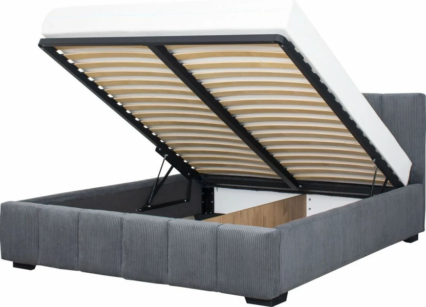 Łóżko tapicerowane 160 Mindy (sztruks grafit) ze stelażem i pojemnikiem