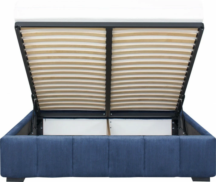 Łóżko tapicerowane 160 Mindy (sztruks granat) ze stelażem i pojemnikiem 