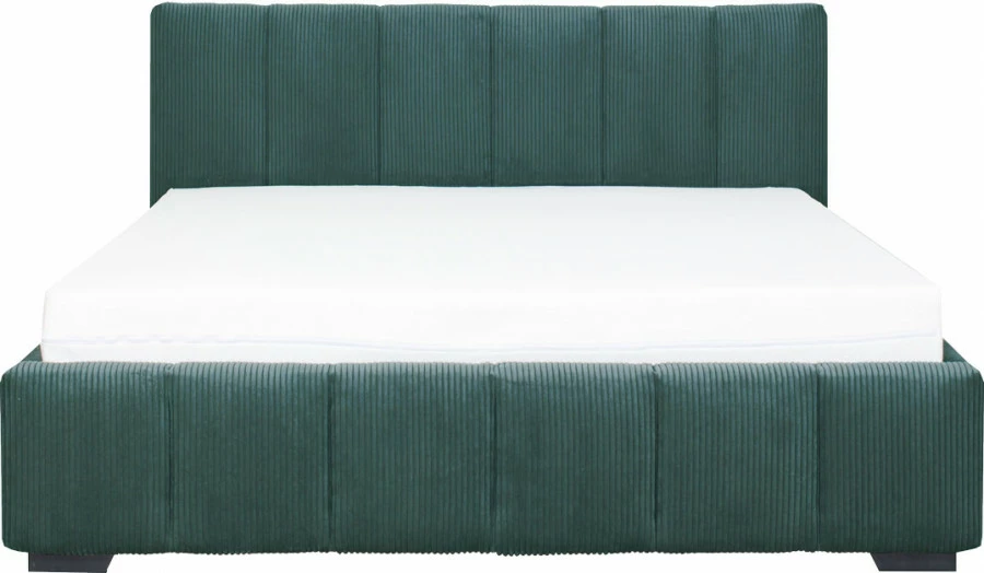 Łóżko tapicerowane 160 Mindy (sztruks zielony) ze stelażem i pojemnikiem 