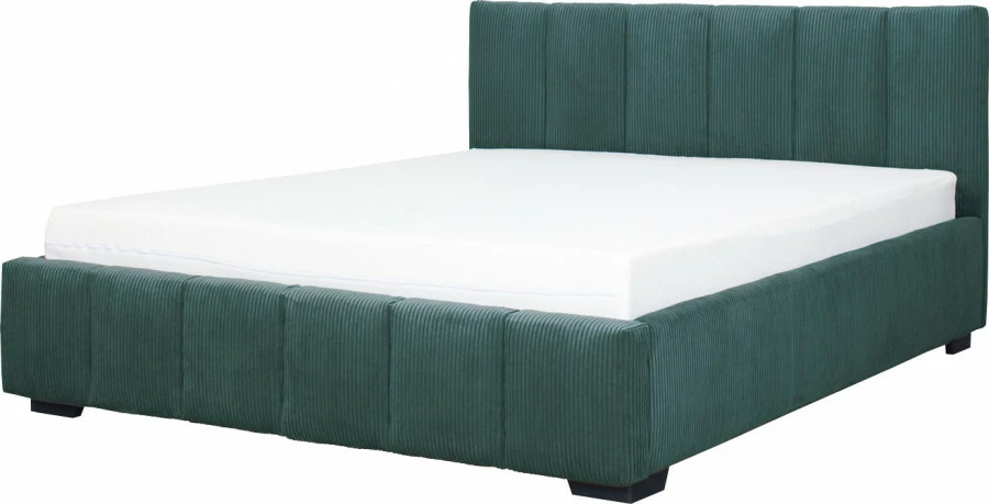 Łóżko tapicerowane 160 Mindy (sztruks zielony) ze stelażem i pojemnikiem 