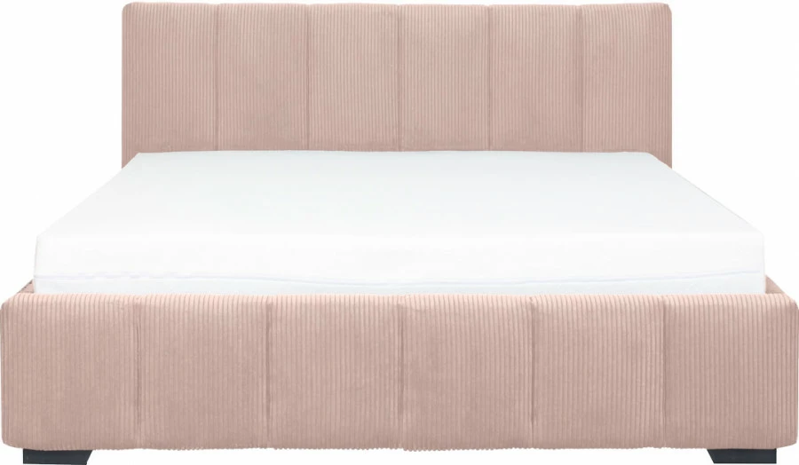 Łóżko tapicerowane 160 Mindy (sztruks róż) ze stelażem i pojemnikiem 