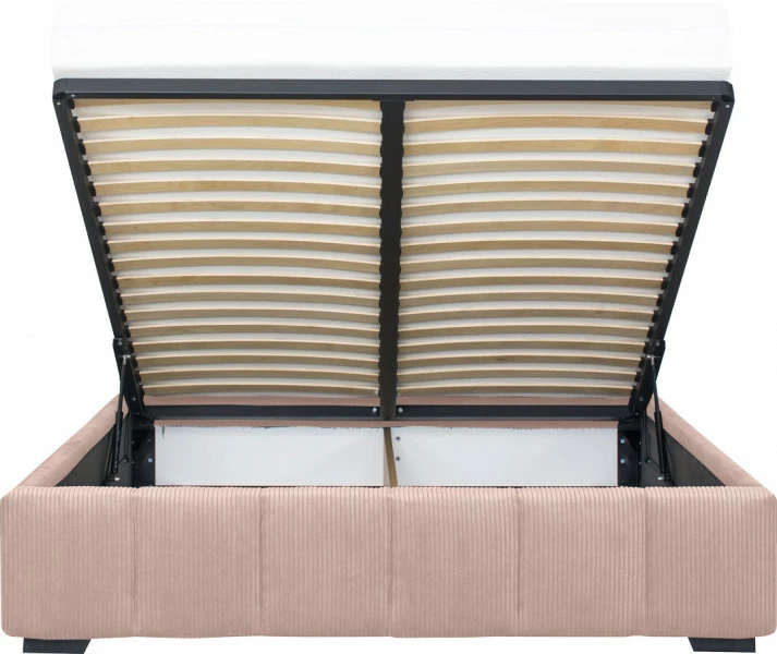 Łóżko tapicerowane 160 Mindy (sztruks róż) ze stelażem i pojemnikiem