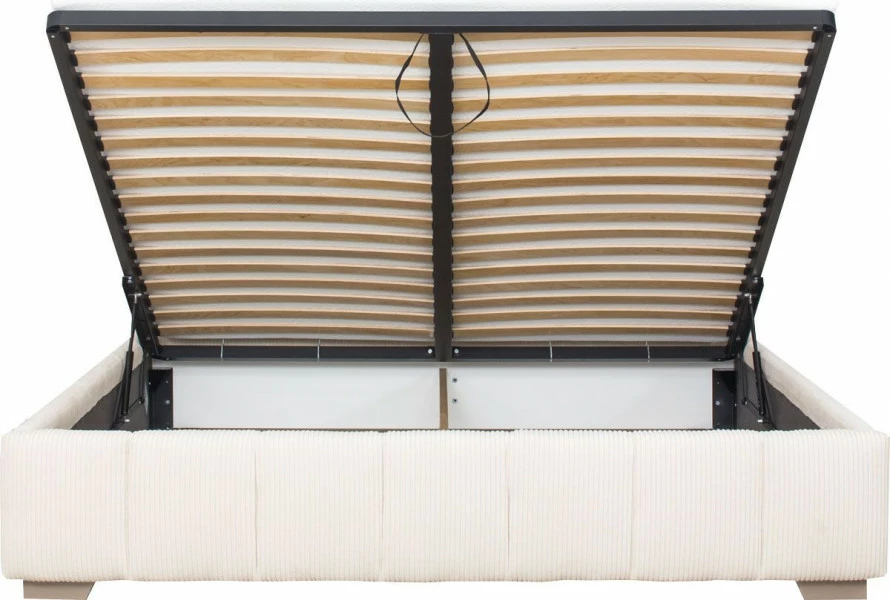 Łóżko tapicerowane 180 Mindy (sztruks beż) ze stelażem i pojemnikiem