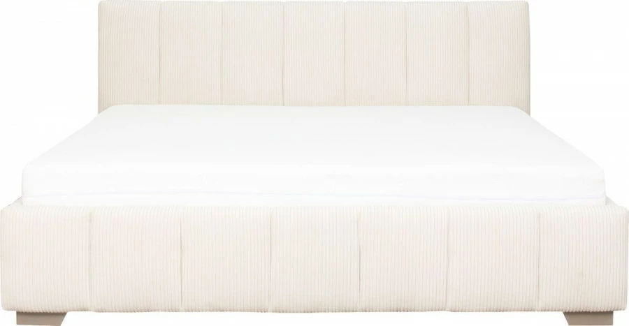 Łóżko tapicerowane 180 Mindy (sztruks beż) ze stelażem i pojemnikiem