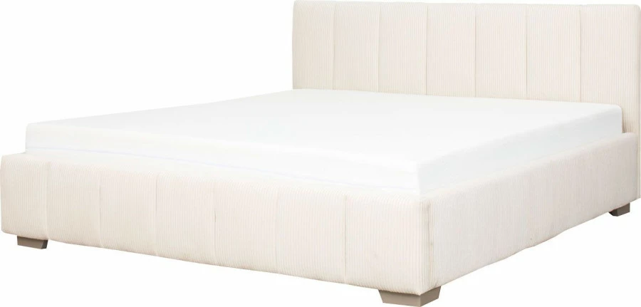 Łóżko tapicerowane 180 Mindy (sztruks beż) ze stelażem i pojemnikiem