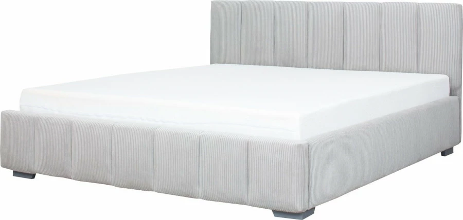 Łóżko tapicerowane 180 Mindy (sztruks szary) ze stelażem i pojemnikiem 