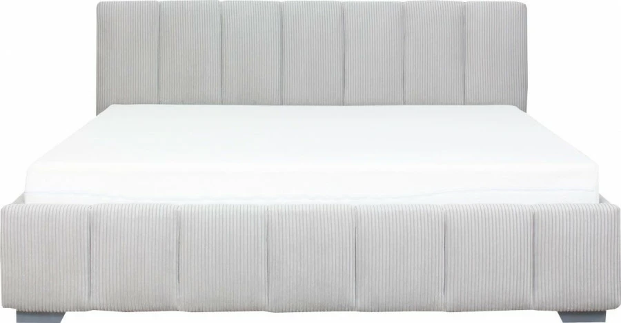 Łóżko tapicerowane 180 Mindy (sztruks szary) ze stelażem i pojemnikiem 